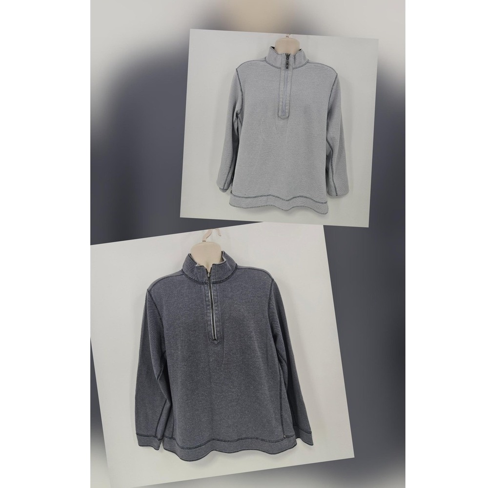 Tommy Bahama Sweater Mens XL Gray Reversible Quarter Zip Pullover Cabincore Cozy